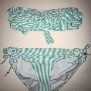 Blue Stripped Strapless Bikini